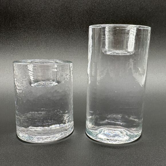 Recycled Glass Taper Candle Holders Made in Thailand Ice Glass Round Cylinder x2 - Picture 5 of 13